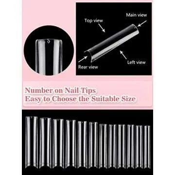 Quaferen Clear Square Nail Tips, 504PCS 3XL Long No C Curve Nail Tips Square, Half Cover Flat Tapered Square Straight Gel Acrylic Nail Tips False Nails for DIY Nail Art Salon
