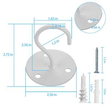 Yzerel Ceiling Hooks for Hanging Plants - Metal Plant Bracket Iron Wall Mount Lanterns Hangers for Hanging Bird Feeders, Lanterns, Wind Chimes, Planters, Outdoor Decoration Hooks (White)