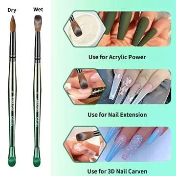 MGGSUG Acrylic Nail Brush Size 8, 100% Pure Kolinsky Acrylic Nail Brush for Nail Extension, Professional Acrylic Powder Brush Nail Art Manicure Tool for Home DIY Salon-Green