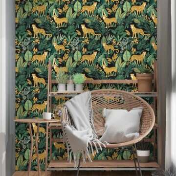 XRUIBZI Leopard Peel and Stick Wallpaper - Fun Jungle Design
