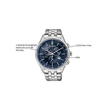Citizen Men's Classic Corso Eco-Drive Watch, Chronograph, 12/24 Hour Time, Date, Sapphire Crystal, Stainless/ Blue Dial