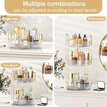 MOKANI 360 Rotating Makeup Organizer for Vanity, 3 Tier Adjustable Perfume Organizer for Dresser, Multi-Function Spinning Cosmetics Skincare Storage for Bedroom, Dresser, Countertop, Clear