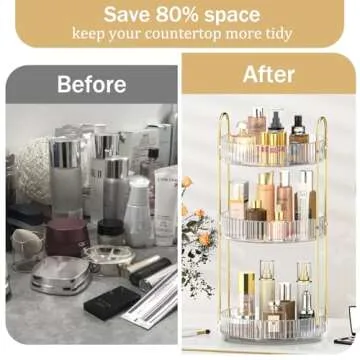 MOKANI 360 Rotating Makeup Organizer for Vanity, 3 Tier Adjustable Perfume Organizer for Dresser, Multi-Function Spinning Cosmetics Skincare Storage for Bedroom, Dresser, Countertop, Clear