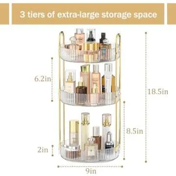 MOKANI 360 Rotating Makeup Organizer for Vanity, 3 Tier Adjustable Perfume Organizer for Dresser, Multi-Function Spinning Cosmetics Skincare Storage for Bedroom, Dresser, Countertop, Clear