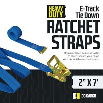 E Track Ratchet Straps Cargo Tie-Downs, (Pack of 10) 2 x 7 Heavy Duty Blue Tie-Down Rachet Straps, Strong Ratchet Strap, E Track Spring Fittings, Tie Down Motorcycle