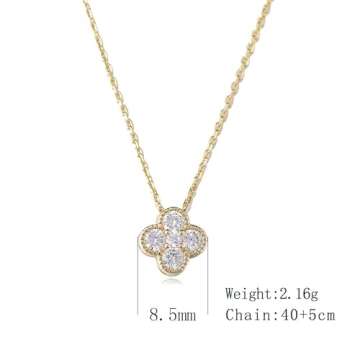 Four Leaf 18K Gold Lucky Clover Necklace for Women, OUXi 925 Sterling Silver Crystal Diamond Pendant...