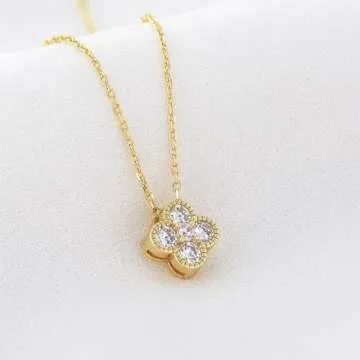 Four Leaf 18K Gold Lucky Clover Necklace for Women, OUXi 925 Sterling Silver Crystal Diamond Pendant Rhinestone Necklaces Cubic Zirconia Chains, Anniversary Birthday Jewelry Gift for Mother Teen Girls