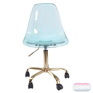 Urban Lifestyle Acrylic Rolling Desk Chair, Mint 21.25D x 19.68W x 34H Inch