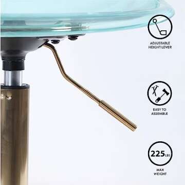 Urban Lifestyle Acrylic Rolling Desk Chair, Mint 21.25D x 19.68W x 34H Inch