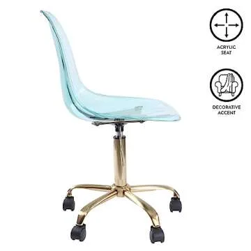 Urban Lifestyle Acrylic Rolling Desk Chair, Mint 21.25D x 19.68W x 34H Inch