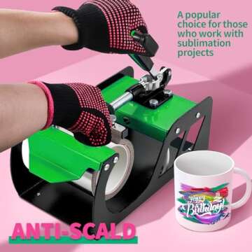 Teenitor 2 Pcs Heat Resistant Gloves With Silicone Bumps, Professional Heat Proof Glove Mitts For Hair Styling Curling Iron Wand Flat Iron Hot-Air Brushes Sublimation Gloves Rose Red