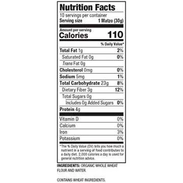 Yehuda 100% Organic Whole Wheat Matzo 10.5oz