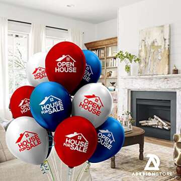 House for Sale Balloons - Open House Balloons for Real Estate - Realtor Metallic Balloons Supplies Sign - Sale by Owner - Realtor Open House - Realtor Kit - Realtor House Signs (24)