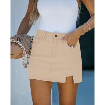 luvamia Skorts Skirts for Women Denim Mini Skirt Side Slit with High Waisted Jean Shorts Stretchy Sk...