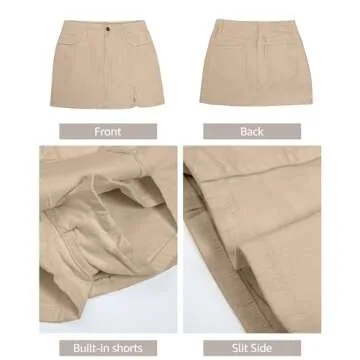 luvamia Skorts Skirts for Women Denim Mini Skirt Side Slit with High Waisted Jean Shorts Stretchy Skorts for Women Dressy Casual Khaki Shorts Women Light Khaki Size Medium Size 8 Size 10