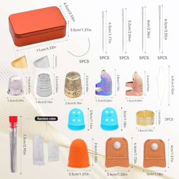 Mnuizu Sewing Thimble Set with Storage Box - Includes Sewing Big Eye Needle, Finger Protector & Adju...