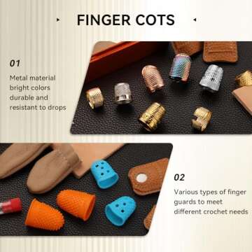 Mnuizu Sewing Thimble Set with Storage Box - Includes Sewing Big Eye Needle, Finger Protector & Adjustable Finger Guard - Quality Metal Copper Thimble - Ideal Sewing Tools for DIY Projects