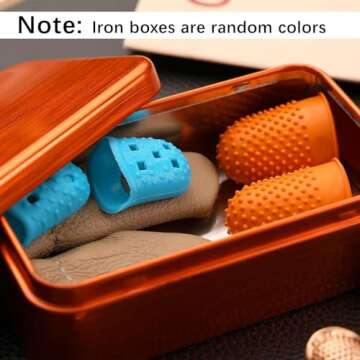 Mnuizu Sewing Thimble Set with Storage Box - Includes Sewing Big Eye Needle, Finger Protector & Adjustable Finger Guard - Quality Metal Copper Thimble - Ideal Sewing Tools for DIY Projects