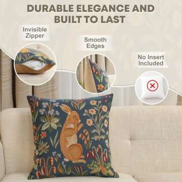 Charlotte Home Furnishings Decorative Boho Throw Pillow Cover 19x19 in, Rabbit Blue French Country S...