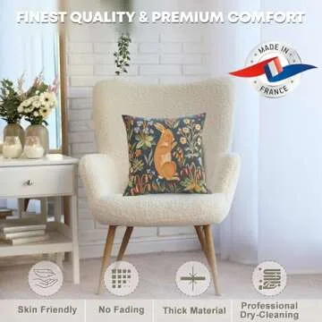 Charlotte Home Furnishings Decorative Boho Throw Pillow Cover 19x19 in, Rabbit Blue French Country Sofa Cushion Case, Home Decor Cozy Square Tapestry Pillow Cover, Soft European Cotton Jacquard Woven