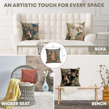 Charlotte Home Furnishings Decorative Boho Throw Pillow Cover 19x19 in, Rabbit Blue French Country Sofa Cushion Case, Home Decor Cozy Square Tapestry Pillow Cover, Soft European Cotton Jacquard Woven