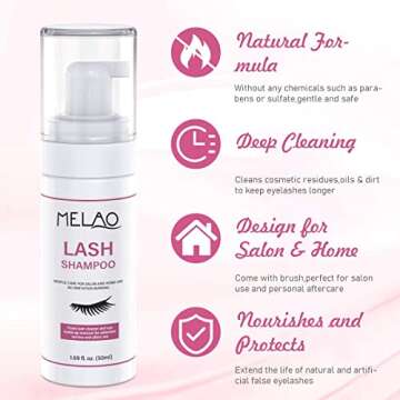 Eyelash Extension Cleanser Eyelid Foaming Cleanser Lash Foam Shampoo for Extensions, Oil, Paraben & ...