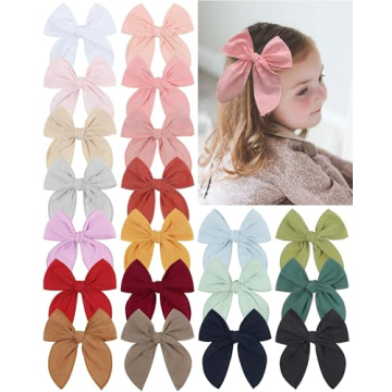doboi 20PCS Fable Bows 4.5 Inch Hair Clips Baby Girls Cotton Linen Bows for Girls Solid Color Hair A...