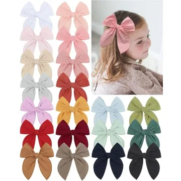 doboi 20PCS Fable Bows 4.5 Inch Hair Clips Baby Girls Cotton Linen Bows for Girls Solid Color Hair A...