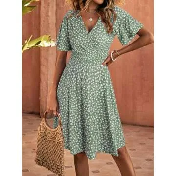 FENSACE Light Green Wrap Dress for Women - Stylish & Comfortable