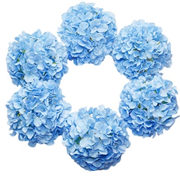 DuHouse Artificial Hydrangea Silk Flower Heads with Stem Fake Blue Hydrangea Bigger Flowers for Wedd...