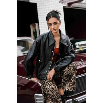 CIDER Faux Leather Long Sleeve Zipper Jacket Trendy Cool Casual