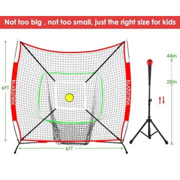 KudoMax Baseball/Softball 6×6FT Practice Net for Hitting & Pitching,Stable Bow Frame, Batting Tee, ...