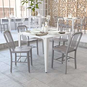 Flash Furniture Gael Indoor/Outdoor Modern Metal Dining Chairs, Commercial-Grade Galvanized Steel Re...