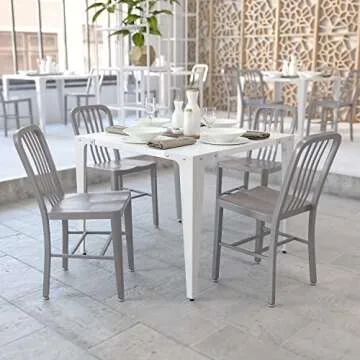 Flash Furniture Gael Indoor/Outdoor Modern Metal Dining Chairs, Commercial-Grade Galvanized Steel Re...