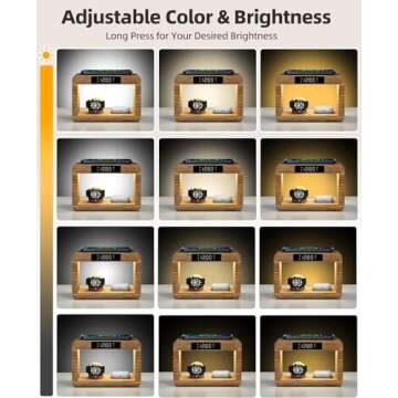 Bamboo Wireless Charging Station,Wireless Charger with Digital Alarm Clock and Night Light, Fast Charger Stand for iPhone 15/14/13/12/11 Pro Max/X/Xs, AirPods Pro, iWatch Series 8/7/6/5/SE