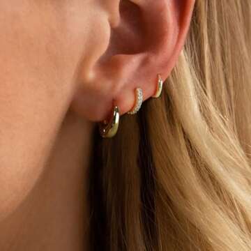 Sewyer 14K Gold Plated Hoop Earrings for Women 3 Pairs Small Hoop Earrings Set Dainty Huggie Earring...