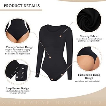 FeelinGirl Long Sleeve Tummy Control Bodysuit for Women