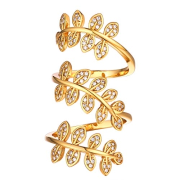 U7 Women Statement Knuckle Ring Leaf Ring 18K Gold Plated CZ Long Cocktail Wrap Ring