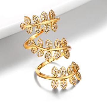 Leaf Adjustable Ring - 18K Gold Plated CZ Design