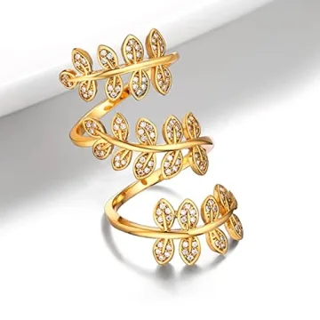 Leaf Adjustable Ring - 18K Gold Plated CZ Design