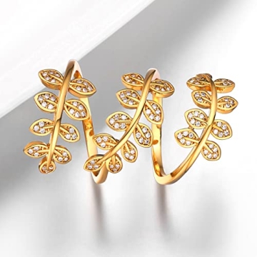 Leaf Adjustable Ring - 18K Gold Plated CZ Design
