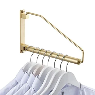 Elegant Brass Folding Wall-Mounted Clothes Hanger Rack with Swing Arm