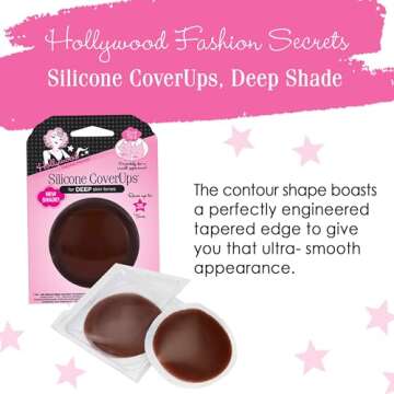 Hollywood Fashion Secrets Silicone Coverups, Hypoallergenic, Reusable, Washable, Gentle on Skin, Ultra Thin, Self Adhesive, Deep Shade, 1 Pack