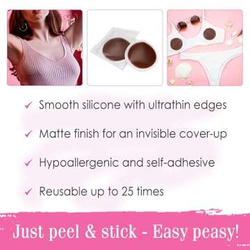 Hollywood Fashion Secrets Silicone Coverups, Hypoallergenic, Reusable, Washable, Gentle on Skin, Ultra Thin, Self Adhesive, Deep Shade, 1 Pack