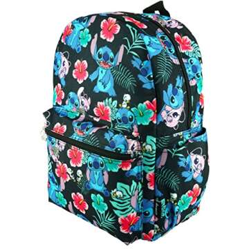 Lilo and Stitch 16 Inch Allover Print Backpack with Laptop Sleeve (Black W/Side Pockets)