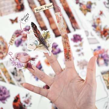 Dizdkizd 177 Pre-Cut Flower and Bird Scrapbook Sticker Book for Adults and Teens, Nature Themed Vintage Aesthetic Sticker Set, Journaling Supplies, Ephemera for Junk Journals