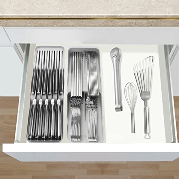 GMEZZO Kitchen Drawer Organizer for Silverware & Knives Storage