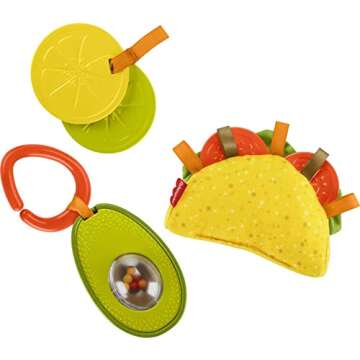 Fisher-Price Baby Toys Taco Tuesday Set, 3 Pretend Food Rattle & Sensory Activities for Newborns​ Ages 3+ Months