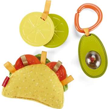 Fisher-Price Baby Toys Taco Tuesday Set, 3 Pretend Food Rattle & Sensory Activities for Newborns​ Ages 3+ Months