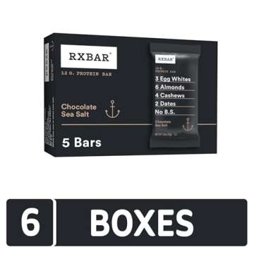 RXBAR Protein Bars with 12g Protein - Chocolate Sea Salt (6 Boxes, 30 Bars)